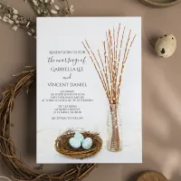 Rustic Bird Nest Blue Eggs Pussy Willows Wedding Invitation