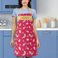 Kitschy Lemon Pattern Pink Yellow Hand Drawn Apron