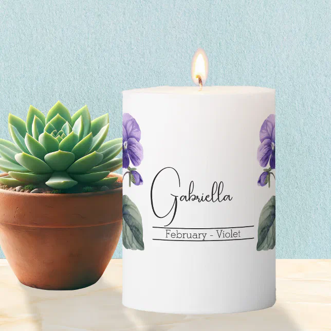Birth Month Flower Febuary Violet  Pillar Candle