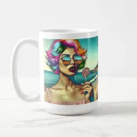 Beautiful Retro Pop Art Woman with Lollipop Coffee Mug