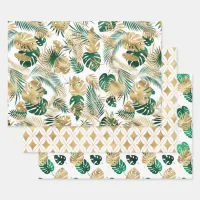 Gold & Green Tropical Leaves Wrapping Paper Sheets
