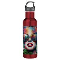 Abstract Woman in Sunglasses Ai Art  Stainless Steel Water Bottle