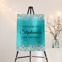 Silver Glitter Blue Turquoise Foil 18th Birthday Foam Board