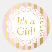 Its a Girl, Pink and Gold Baby Sticker
