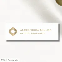 Simple White Gold Logo Name Title Name Tag