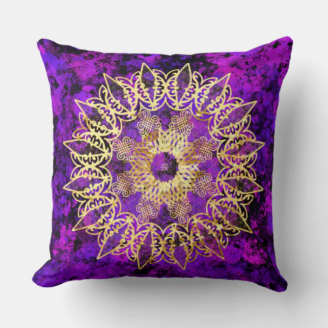 Mandala gold throw pillow