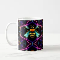  Vibrant Neon Honeybee with Abstract Hexagonal  Coffee Mug