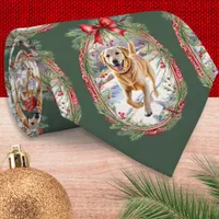 Your Dog Pet Photo Pattern Festive Green Christmas Neck Tie