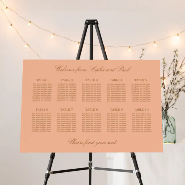 Peach Golden Beige 10 Table Seating Chart Foam Board