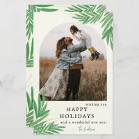 Budget Botanical Arch Greenery Photo Holiday Card