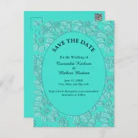 Romantic Daisies Floral Turquoise Save the Date Postcard