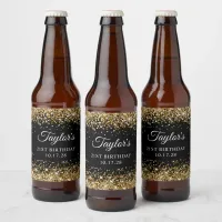 Gold Glitter Black 21st Birthday Beer Bottle Label