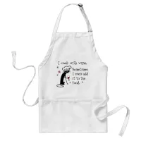 I Cook With Wine Funny Quote with Cat Adult Apron