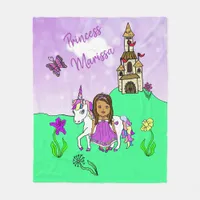 Ethnic Princess and Unicorn Personalized Fleece Blanket