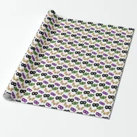 Mardi Gras Mask Purple Green Faux Gold Black Wrapping Paper