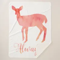 Always Pink Watercolor Doe Deer Sherpa Blanket