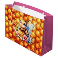 Cute Honey bee and Honeycomb Themed Baby Shower Large Gift Bag