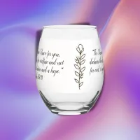 Bible Verse Simple Botanical Brown and White | Stemless Wine Glass