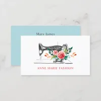 Vintage Floral Sewing Machine Couture Dressmaker Business Card