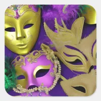 Purple and Gold Masquerade Masks Mardi Gras Square Sticker