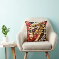 Fire breathing dragon gold head throw pillow