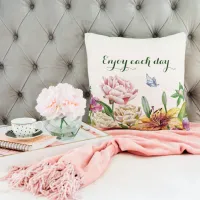 Yellow Lily, Pink and White Peonies, and Butterfly Throw Pillow