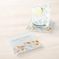 Terracotta Modern Script Elegant Fall Wedding Glass Coaster