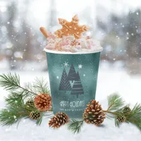 Christmas Trees and Snowflakes Teal ID863 Paper Cups