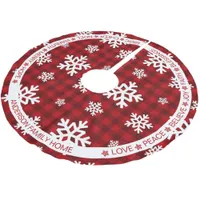 Red Plaid Snowflake Festive Words Christmas Brushed Polyester Tree Skirt