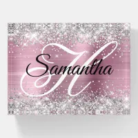 Silver Glitter Light Pink Foil Fancy Monogram Paperweight