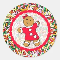 Christmas Gingerbread Woman Candy Sprinkles Classic Round Sticker