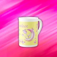 Pretty Pink- Moon, Butterfly, Floral - Monogram | Bone China Mug