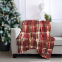 Red Gold Christmas Tree Tartan Pattern#7 ID1009 Fleece Blanket