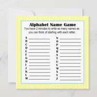 Baby Shower Alphabet Name Game BINGO Yellow & Blue Invitation