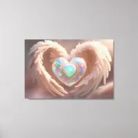 *~*  Double Heart White Angel Wings AP78 Opal  Canvas Print