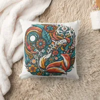 Whimsical woodland creatures in vibrant harmony throw pillow