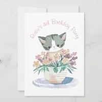 Daughters Birthday Cute Kitten Name And Photo Invitation