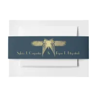 Art Deco Butterfly Monogram Blue and Gold Wedding Invitation Belly Band