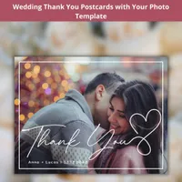 Handwriting Rustic Wedding Photo Thank You  Postcard