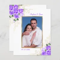 Budget Purple Floral Photo Wedding Invitation