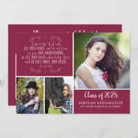 Burgundy Christian Graduation Bible Verse Photo Invitation