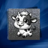 Silver Glitter on Charcoal with a Cow | Notebook