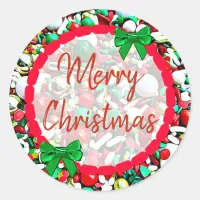 Merry Christmas White, Red Green Holiday Sprinkles Classic Round Sticker