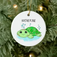 Personalized Cute Turtle Cartoon Name  Ceramic Ornament