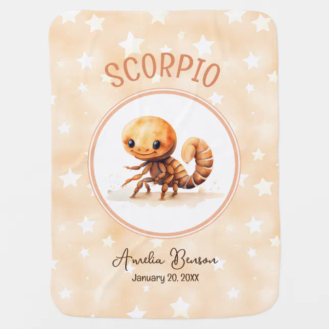Cute Watercolor Illustration Scorpio Zodiac Name Baby Blanket