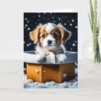Cute Puppy in Gift Box Holiday Christmas Card