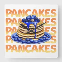 Pancakes Topped with Blueberries Square Wall Clock