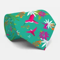 Hummingbird Tropical Beach Wedding Pink Green Blue Neck Tie