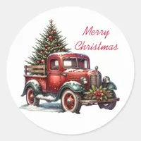 Old-Fashioned Christmas Vintage Red Truck Classic Round Sticker