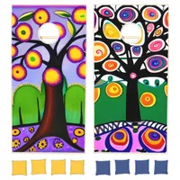 Colorful Abstract AI Art Whimsical Folk Art Trees  Cornhole Set